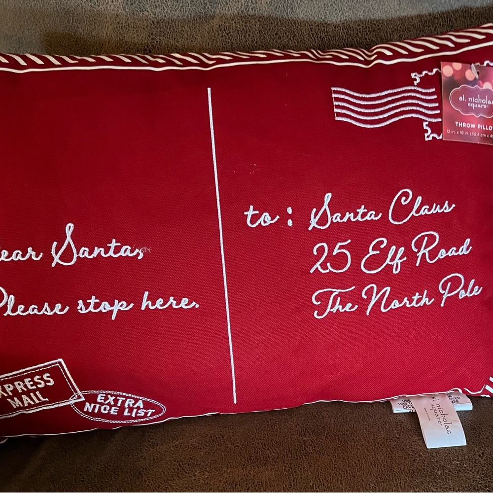 Festive Red Santa Postcard Pillow NWT